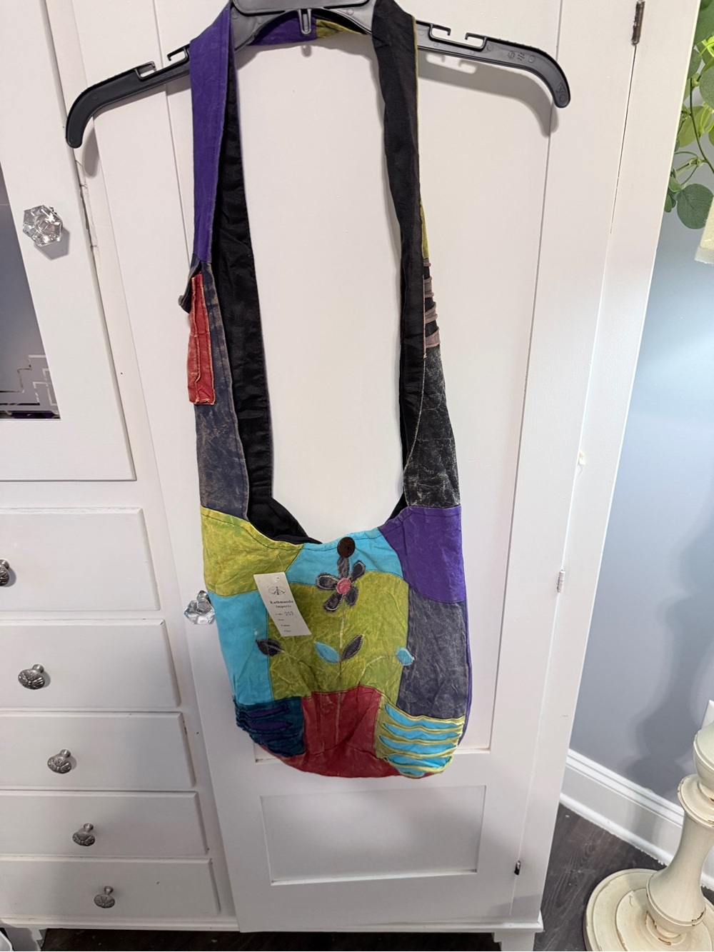 Kathmandu Colorblock Floral Patchwork Crossbody Bag in Purple, Blue, Green, Red